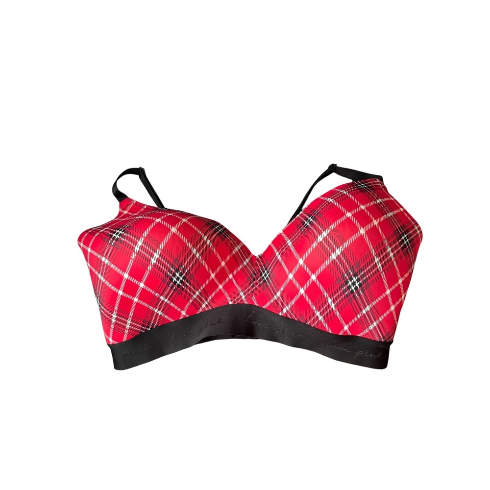 PINK Victoria's‎ Secret 38DD Red Plaid Wireless Lightly Lined Bra
